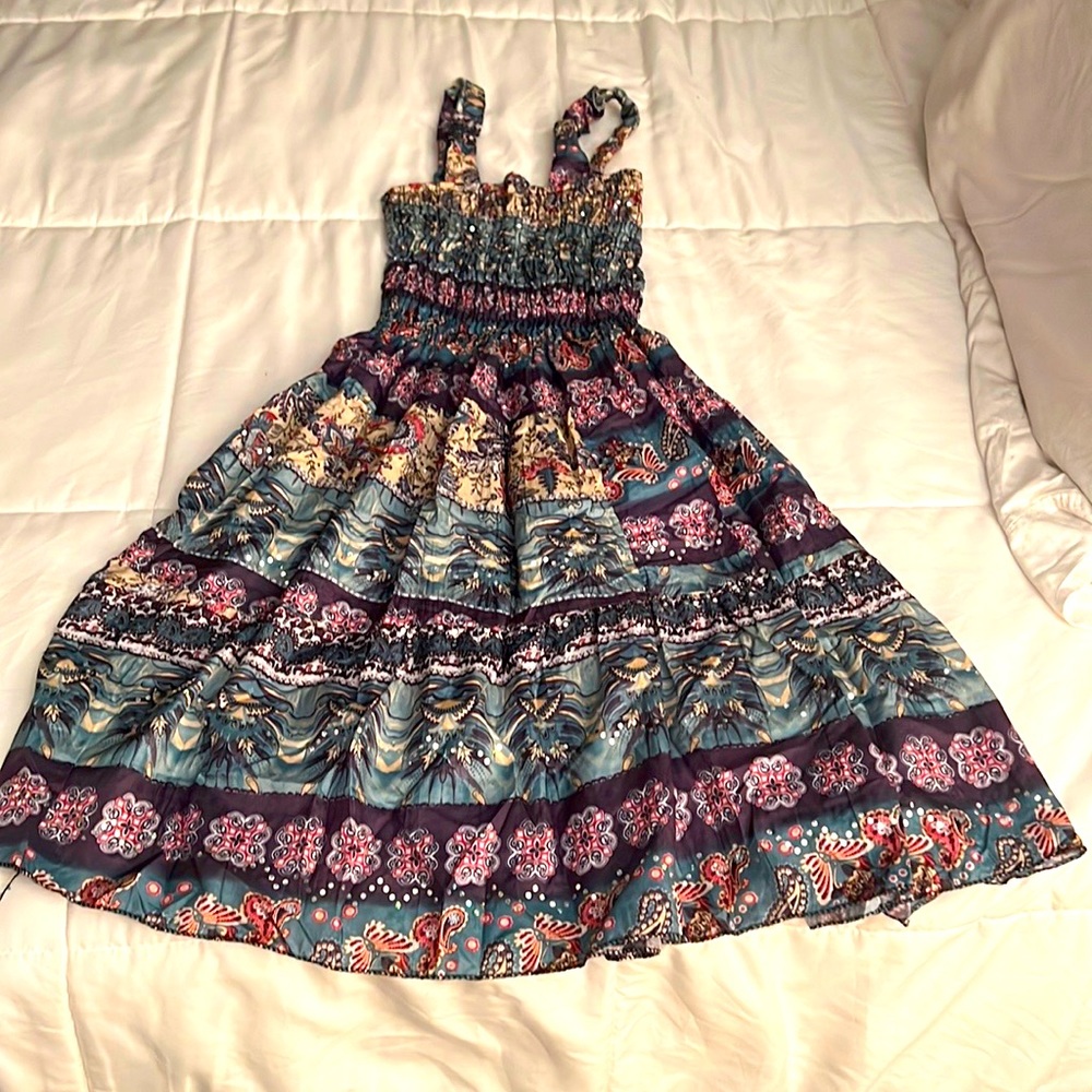I brand lightweight sundress fits size 10/12 girl colorful with shiny studs